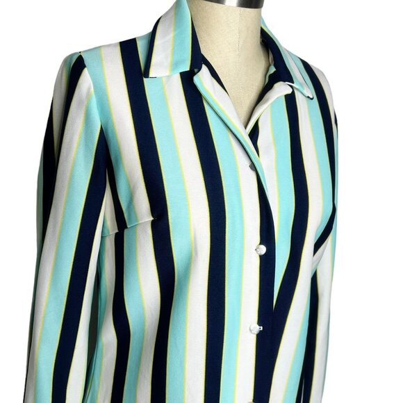 Gammon of Dallas Top Womens VTG Size 14 Blue White Striped 1970s Button Front - Picture 1 of 4